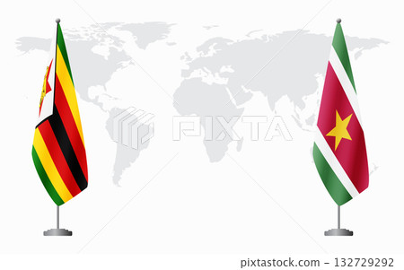 Zimbabwe and Suriname flags for official meeting Zimbabwe and Suriname flags for official meeting 132729292