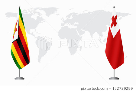 Zimbabwe and Tonga flags for official meeting 132729299