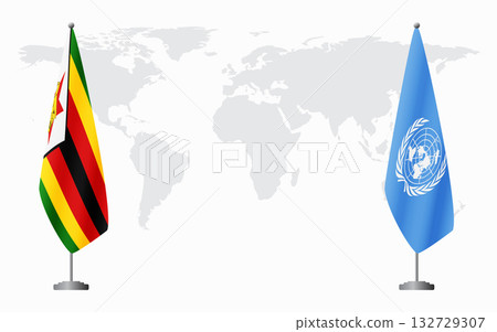 Zimbabwe and United Nations flags for official meeting 132729307