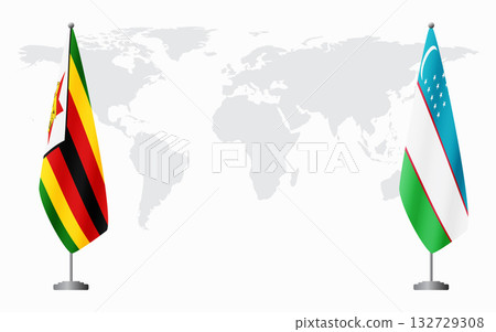 Zimbabwe and Uzbekistan flags for official meeting 132729308