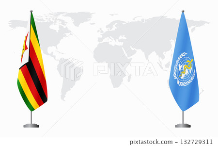 Zimbabwe and World Health Organization flags for official m 132729311