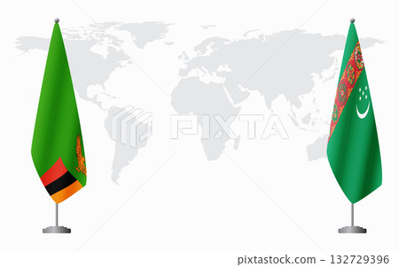 Zambia and Turkmenistan flags for official meeting 132729396