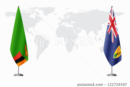 Zambia and Turks and Caicos flags for official meeting Zambia and Turks and Caicos flags for official meeting 132729397