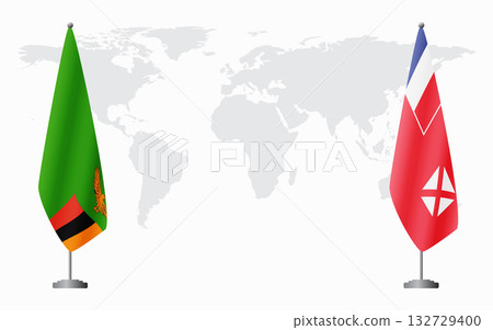 Zambia and Wallis and Futuna flags for official meeting 132729400