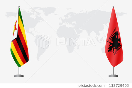 Zimbabwe and Albania flags for official meeting 132729403