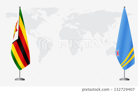 Zimbabwe and Aruba flags for official meeting 132729407