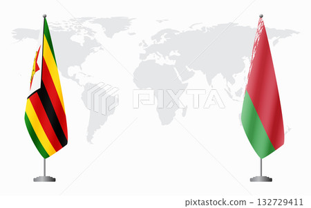 Zimbabwe and Belarusian flags for official meeting 132729411