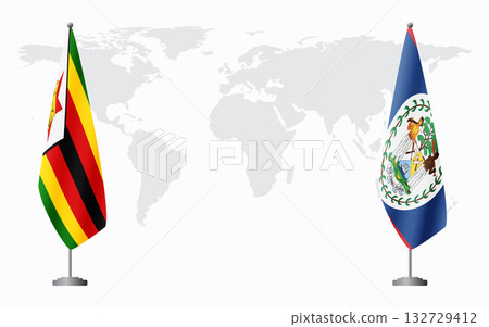 Zimbabwe and Belize flags for official meeting 132729412