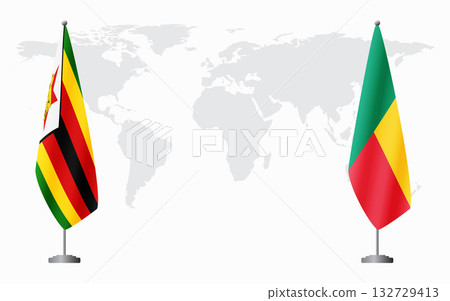 Zimbabwe and Benin flags for official meeting 132729413