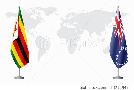 Zimbabwe and Cook Islands flags for official meeting 132729431