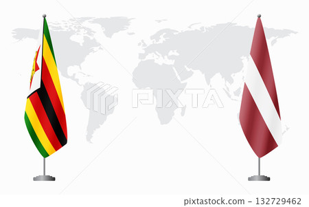 Zimbabwe and Latvia flags for official meeting Zimbabwe and Latvia flags for official meeting 132729462