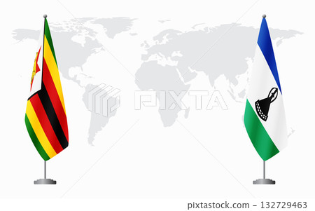 Zimbabwe and Lesotho flags for official meeting Zimbabwe and Lesotho flags for official meeting 132729463