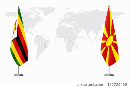 Zimbabwe and Northern Macedonia flags for official meeting 132729469