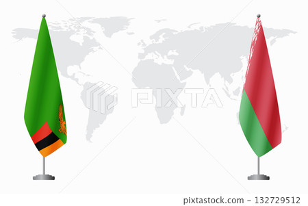 Zambia and Belarusian flags for official meeting 132729512