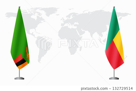 Zambia and Benin flags for official meeting 132729514