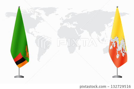 Zambia and Bhutan flags for official meeting 132729516