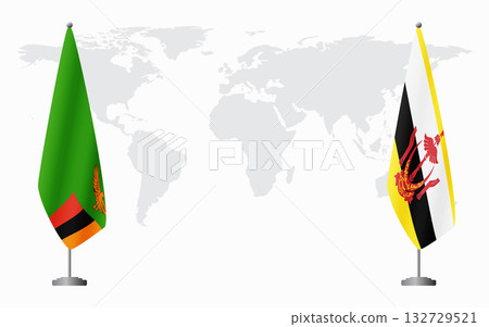 Zambia and Brunei flags for official meeting 132729521