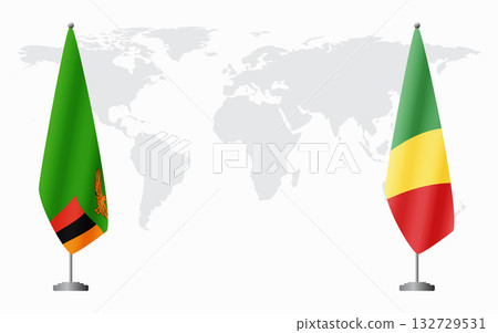 Zambia and Congo-Brazzaville flags for official meeting Zambia and Congo-Brazzaville flags for official meeting 132729531