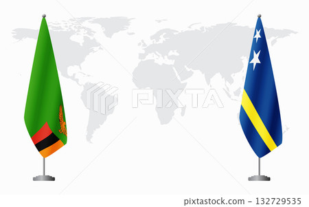 Zambia and Curacao flags for official meeting 132729535