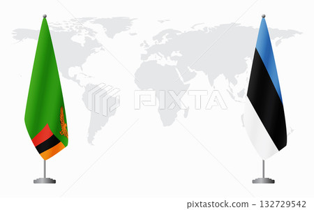Zambia and Estonia flags for official meeting 132729542