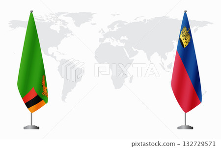 Zambia and Liechtenstein flags for official meeting 132729571