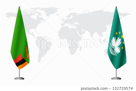 Zambia and Macau flags for official meeting Zambia and Macau flags for official meeting 132729574