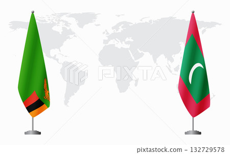Zambia and Maldives flags for official meeting Zambia and Maldives flags for official meeting 132729578