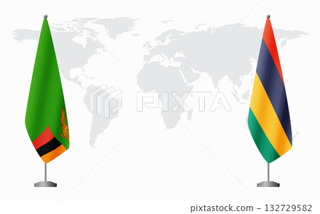 Zambia and Mauritius flags for official meeting 132729582
