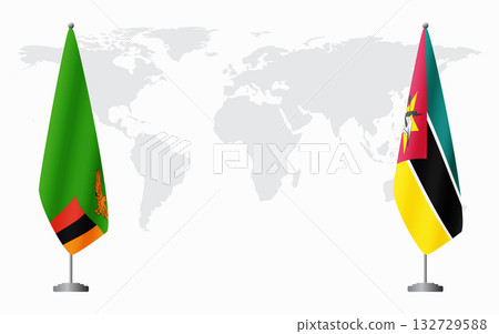 Zambia and Mozambique flags for official meeting 132729588