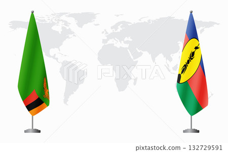 Zambia and New Caledonia flags for official meeting 132729591