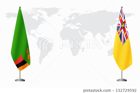 Zambia and Niue flags for official meeting Zambia and Niue flags for official meeting 132729592