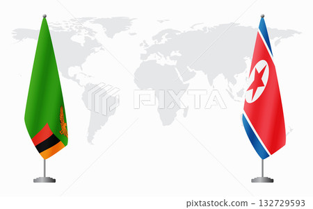 Zambia and North Korea flags for official meeting 132729593