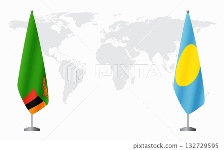 Zambia and Palau flags for official meeting 132729595