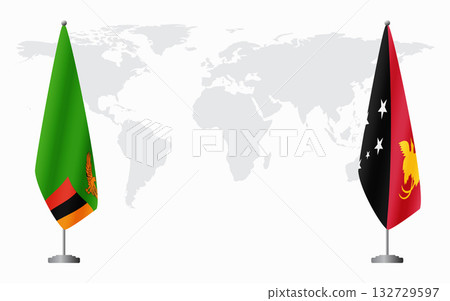 Zambia and Papua New Guinea flags for official meeting 132729597