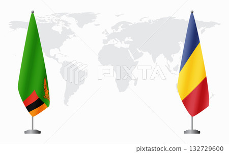 Zambia and Romania flags for official meeting 132729600