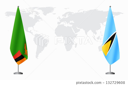Zambia and Saint Lucia flags for official meeting 132729608
