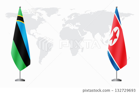 Zanzibar and North Korea flags for official meeting Zanzibar and North Korea flags for official meeting 132729693