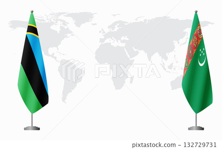 Zanzibar and Turkmenistan flags for official meeting 132729731