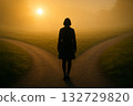 A woman at a crossroads in life, facing an important decision 132729820