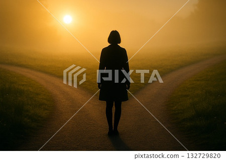 A woman at a crossroads in life, facing an important decision 132729820