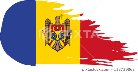 Moldova comet flag reverse side, grunge brush vector 132729862
