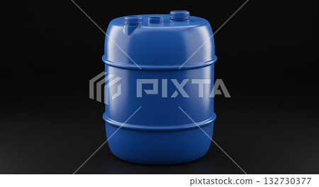 Blue Plastic Barrel Against Black Background Blue Plastic Barrel Against Black Background 132730377