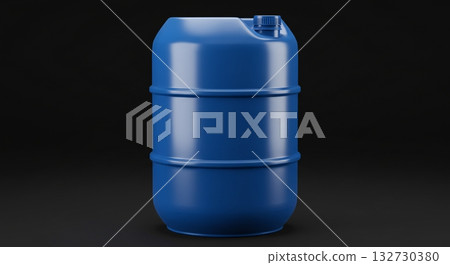 Blue Plastic Barrel Container with Lid on Dark Background, Industrial Storage Blue Plastic Barrel Container with Lid on Dark Background, Industrial Storage 132730380