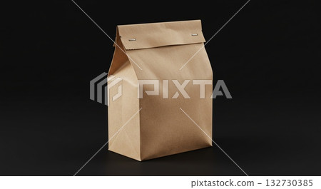 Brown Paper Bag with Folded Top on Black Background, Studio Shot Brown Paper Bag with Folded Top on Black Background, Studio Shot 132730385