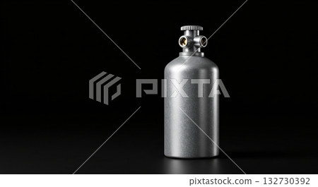Brushed Metal Cylinder with Triple Valve on Black Background 132730392