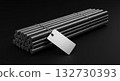 Bundle of Dark Rods with Tag, Minimalist Composition, Black Background 132730393