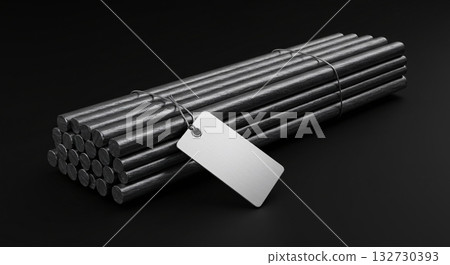 Bundle of Dark Rods with Tag, Minimalist Composition, Black Background 132730393