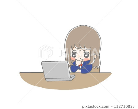 Female student thinking in front of a computer 132730853