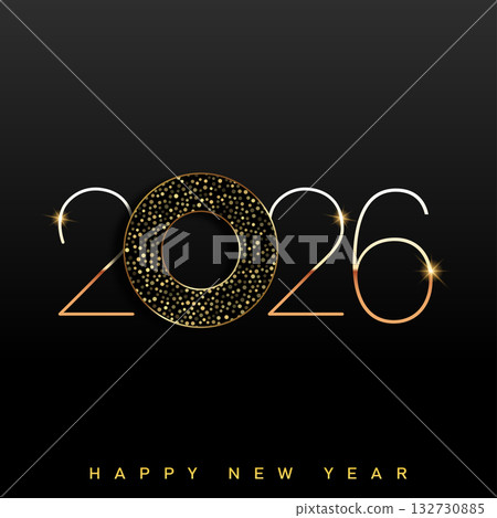 Luxury Happy New Year 2026 with bold gold typography and glitter. Vector 132730885