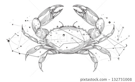 Illustration of a crab with constellations and stars, created AI, PNG Illustration of a crab with constellations and stars, created AI, PNG 132731008